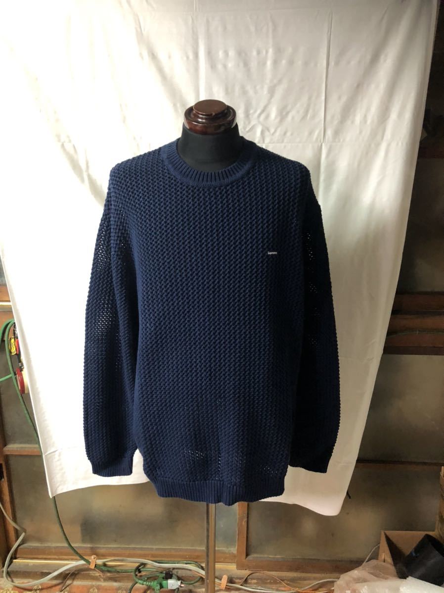 supreme open knit small box sweaterコットンセータースモールボックス新品未使用ネイビーL