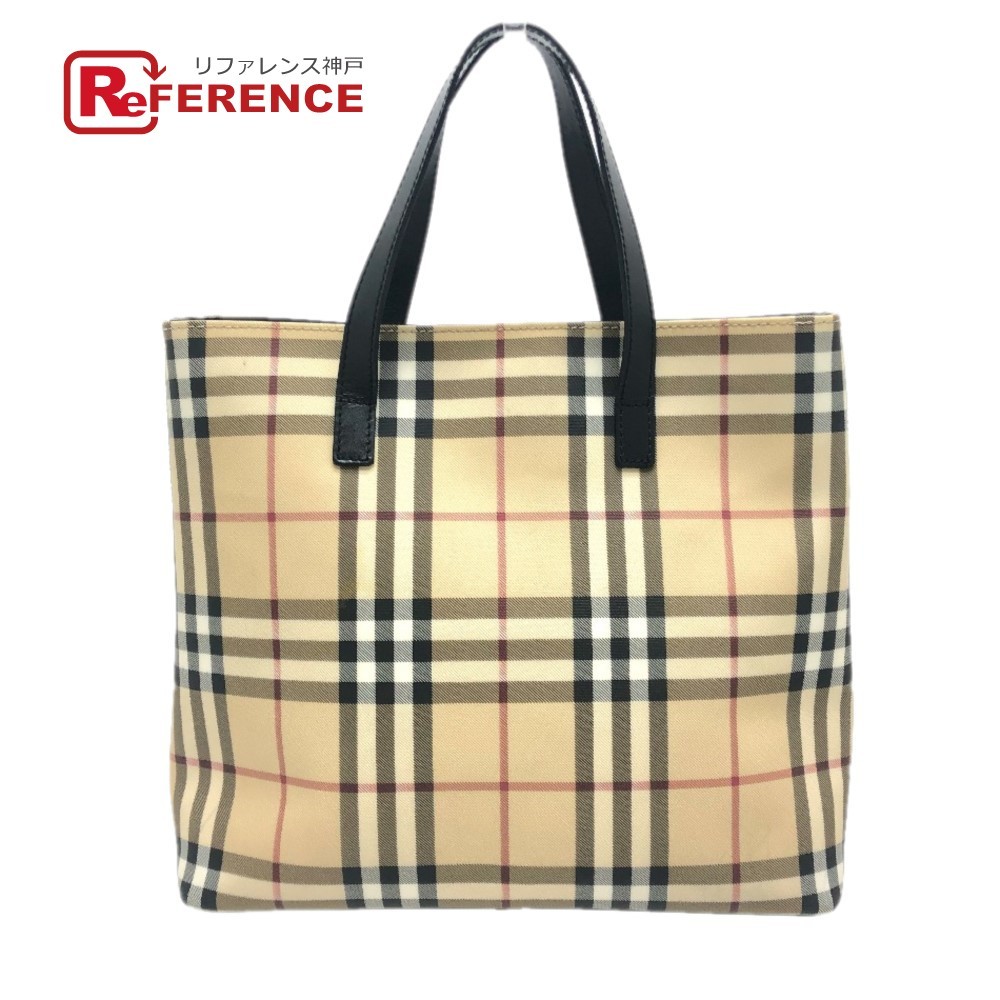 BURBERRY バーバリー チェック トートバッグ PVC/レザー ベージュ レディース【中古】_画像1