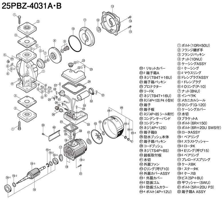 三相電機 鋳鉄製ラインポンプ 25PBZ-4031A 単相100V 50Hz 屋外設置可　送料無料 但、一部地域除_画像4