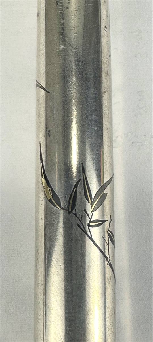 E105☆金象嵌【竹】銀煙管 時代物 銀製品 金工 銀器 骨董 キセル 喫煙