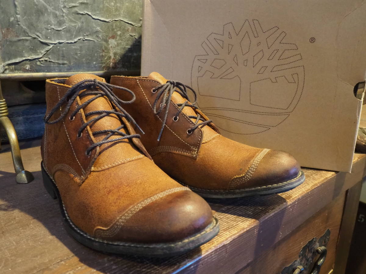 【 Timberlandレザーブーツuk8】箱付きティンバーランド本革26.5cmビンテージ古着シューズ革靴セボジー古道具ファッションデニム_画像1