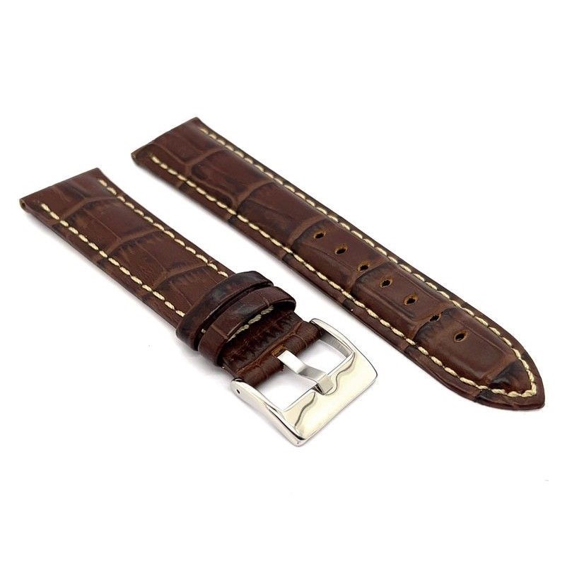 Diloy Watch Belt 20 мм итальянская кожаная кожаная аллигатор зерно 378 Paddid Darphy Brown