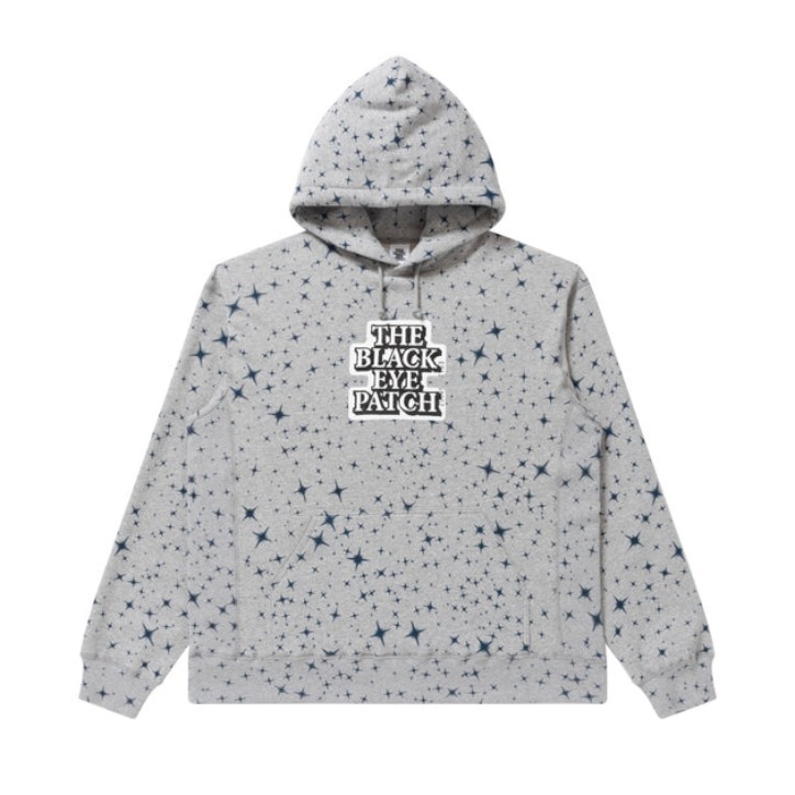 BLACK EYE PATCH OG LABEL STAR PATTERNED HOODIE / HEATHER GRAY