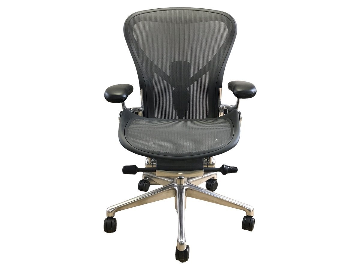 【美品】Herman Miller ハーマンミラー アーロンチェア リマスタード フル装備 ポリッシュドアルミニウム サイズB レザーアーム 店頭引取可_画像2