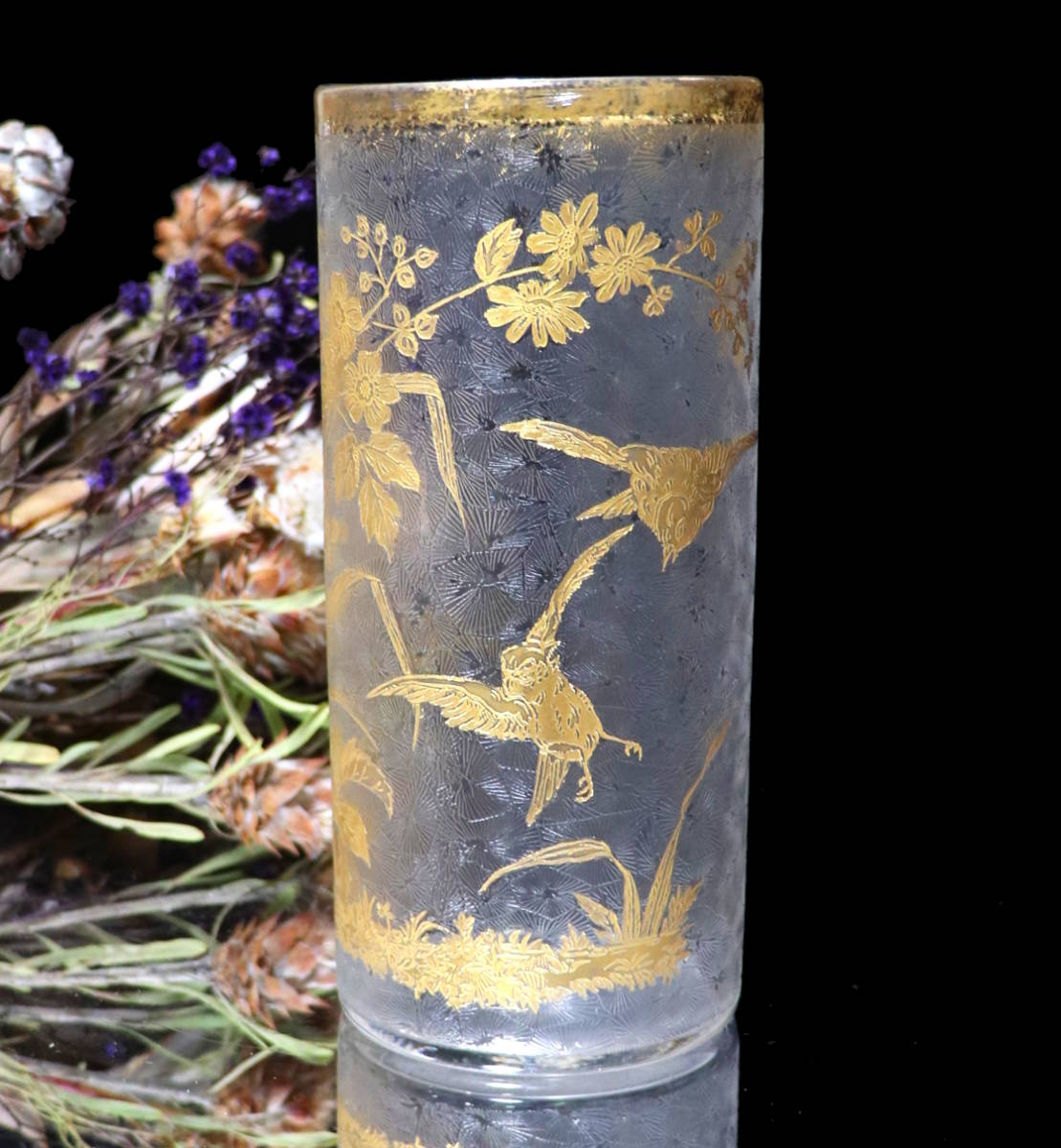 オールド・バカラ (BACCARAT) 崩し市松紋エッチング ジャポニスム 金彩 大型 花瓶 日本趣味 19世紀 壺 春海商店 アンティーク ゴールドの画像2