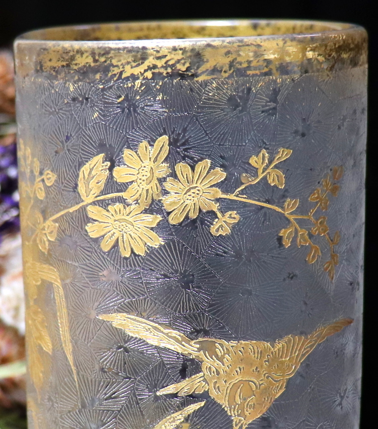 オールド・バカラ (BACCARAT) 崩し市松紋エッチング ジャポニスム 金彩 大型 花瓶 日本趣味 19世紀 壺 春海商店 アンティーク ゴールドの画像8