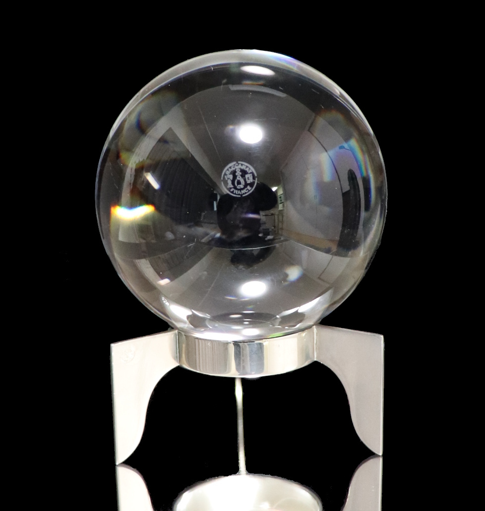 バカラ (BACCARAT) レア 高級 特大 1.6kg シリウスボウル 純正銀色台座付属 水晶玉 クリスタルガラス製 ボール 超希少 ペーパーウェイト
