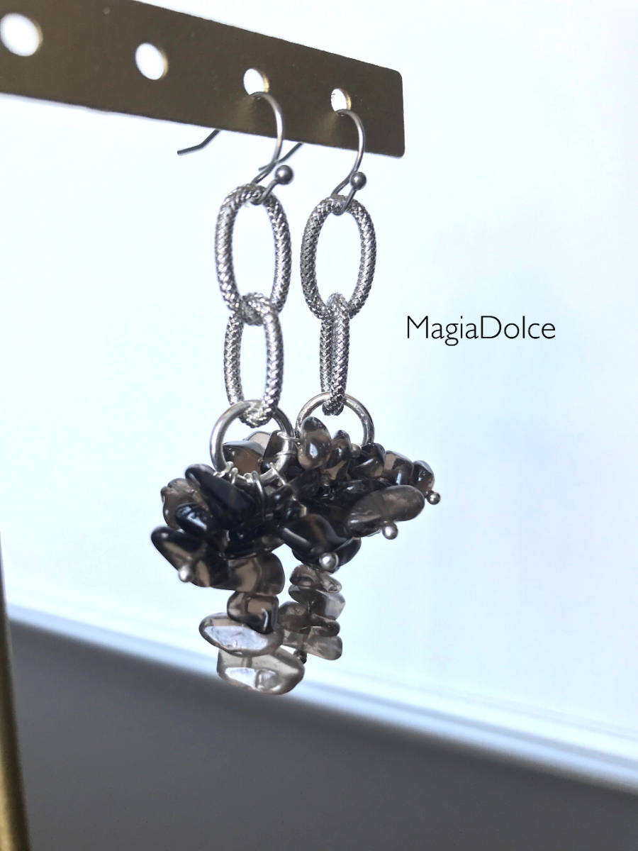 MagiaDolce.h 431●天然石さざれスモーキークォーツピアス シルバーピアス 天然石ピアス アレルギー対応ピアス ハンドメイドピアス_画像3