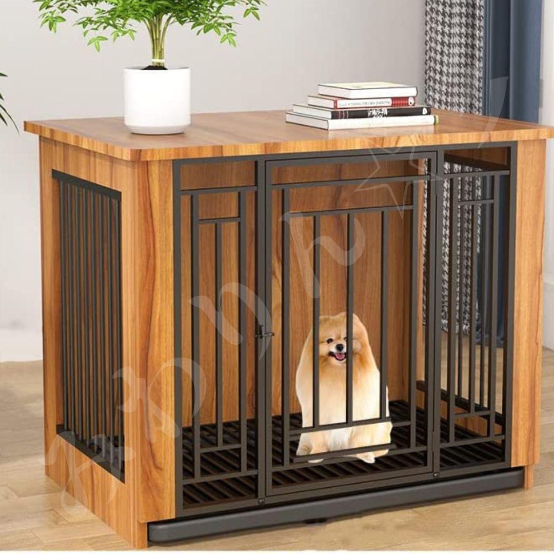 * unused * construction type pet cage small size dog medium sized dog wooden furniture animal . kennel interior indoor outdoors 