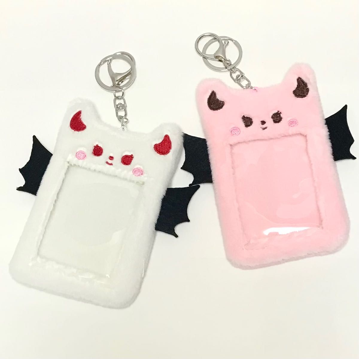 【現品のみ】韓国 ぬいぐるみ トレカホルダー トレカケース ピンク&ホワイト デビル セット