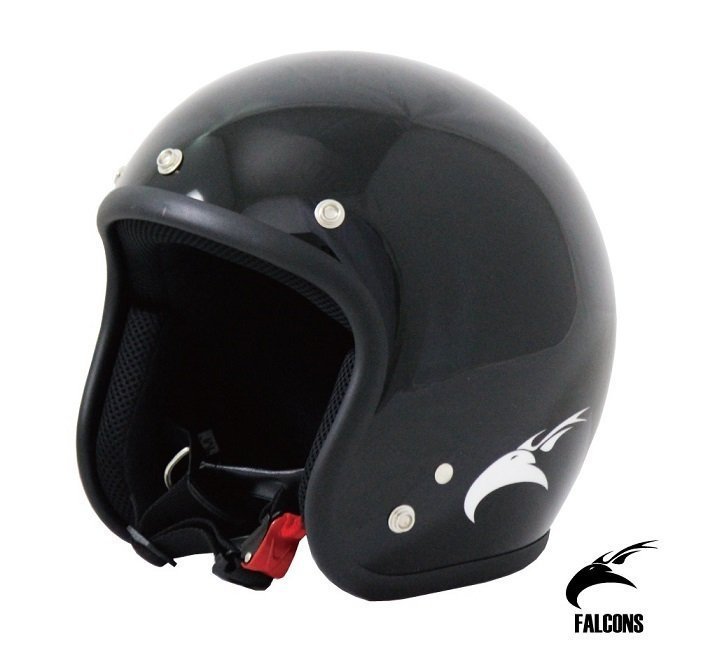 バイク用品 FALCONS スモールジェットヘルメット ブラック フリーサイズ ワンタッチラチェット/SGマーク【送料800円】