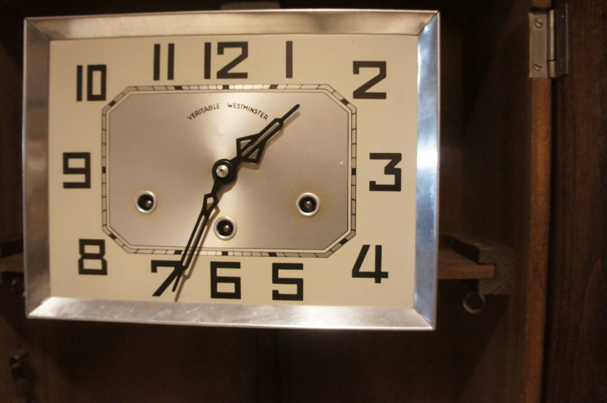 フランス製　Jura　１９２０年代　８本長鈴　ウエストミンスター　お洒落ツートン柄　振り子式　８日巻柱時計　可動品_画像5