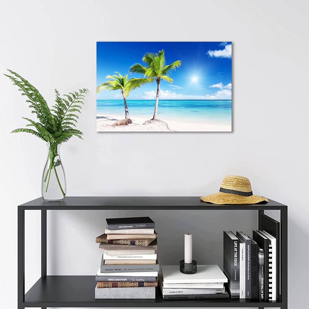  blue sea art panel nature scenery tree frame art picture installation easiness light weight Inte rear living part shop decoration cocos nucifera. tree 