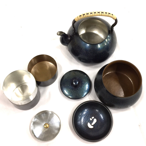 玉川堂 鎚起銅器 紫金色鎚肌 茶器揃 湯沸 建水 茶筒 茶托 銅製 茶道具