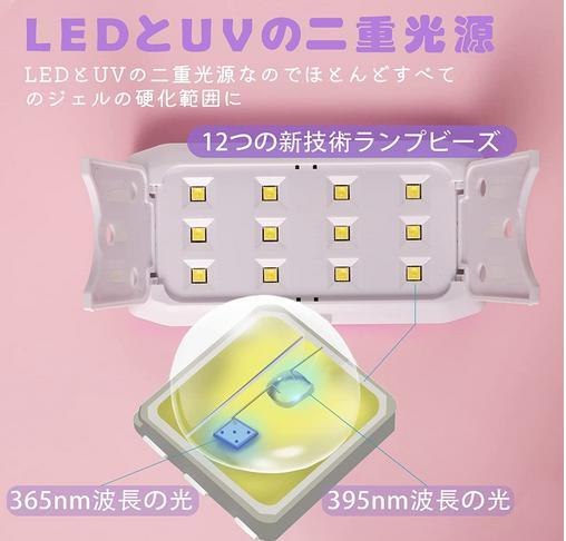 LED & UV ネイルライト白 36W ジェルネイル用ライト uvライト レジン用 硬化ライト 二重光源 全ジェル対応 折りたたみ式 持ち運び便利