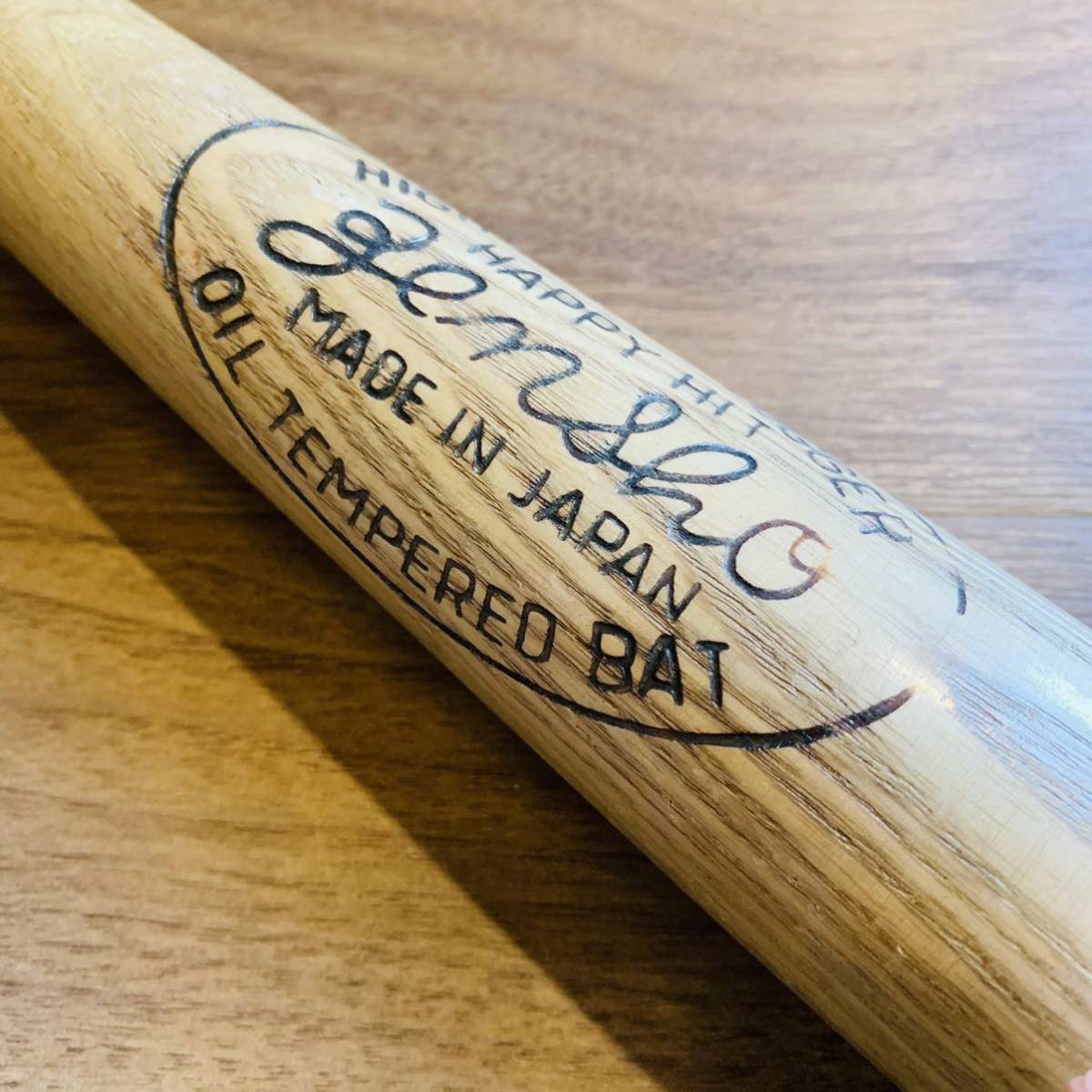 HIGH GRADE SLUGGER HAPPY HIT gensho MADE IN JAPAN OIL TEMPERED BAT 木製バット バットの画像3