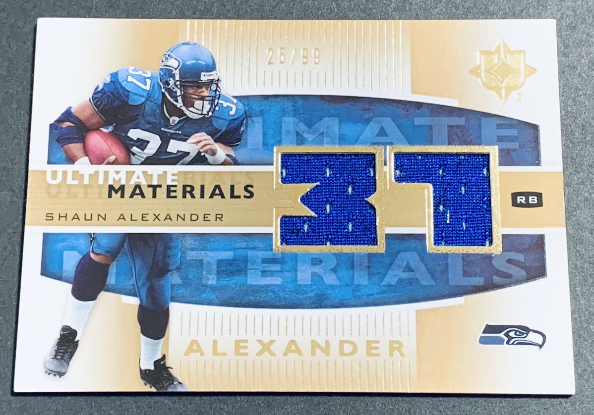 2007 Upper Deck Ultimate Collection Football Shaun Alexander Game-Used Jersey /99 UM-SA NFL ジャージ　99枚限定　カード_画像1