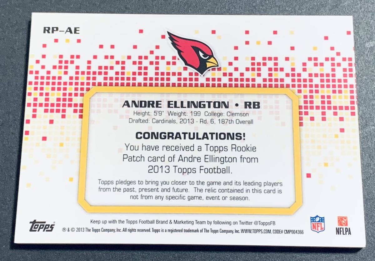 2013 Topps Football Andre Ellington Patch RP-AE RC Rookie Cardinals NFL ルーキー　パッチ　カード_画像2