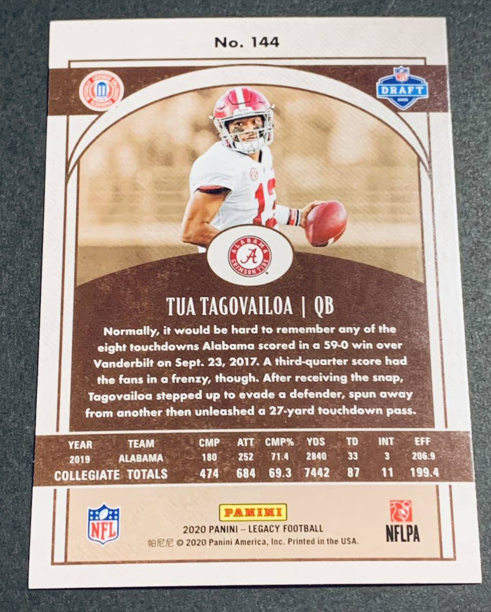 2020 Panini Legacy Football Tua Tagovailoa No.144 RC Rookie NFL タゴヴァイロア ルーキー　カード_画像2