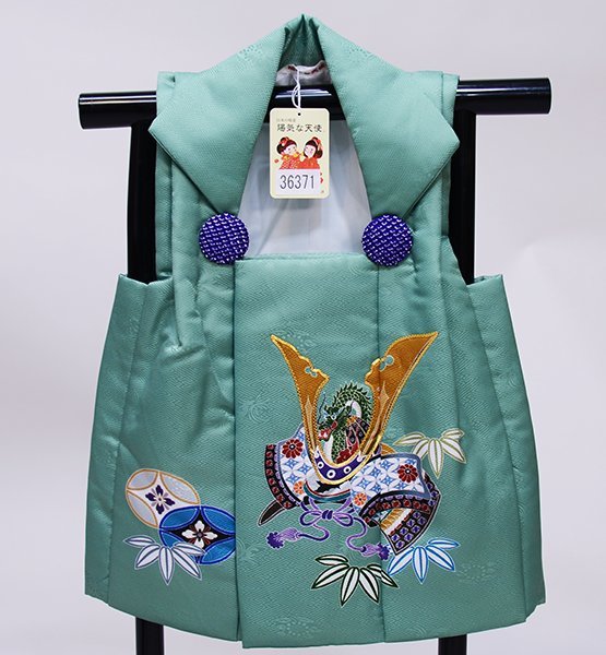 七五三 三歳 男児 合繊 被布コート 単品 陽気な天使 日本製 緑地 新品（株）安田屋 NO36371