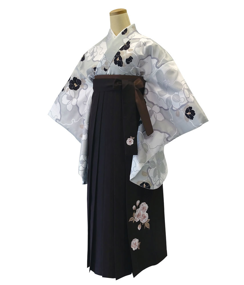 二尺袖 着物 袴フルセット RK R.KIKUCHI 袴色変更可能 薄グレー地×茶色