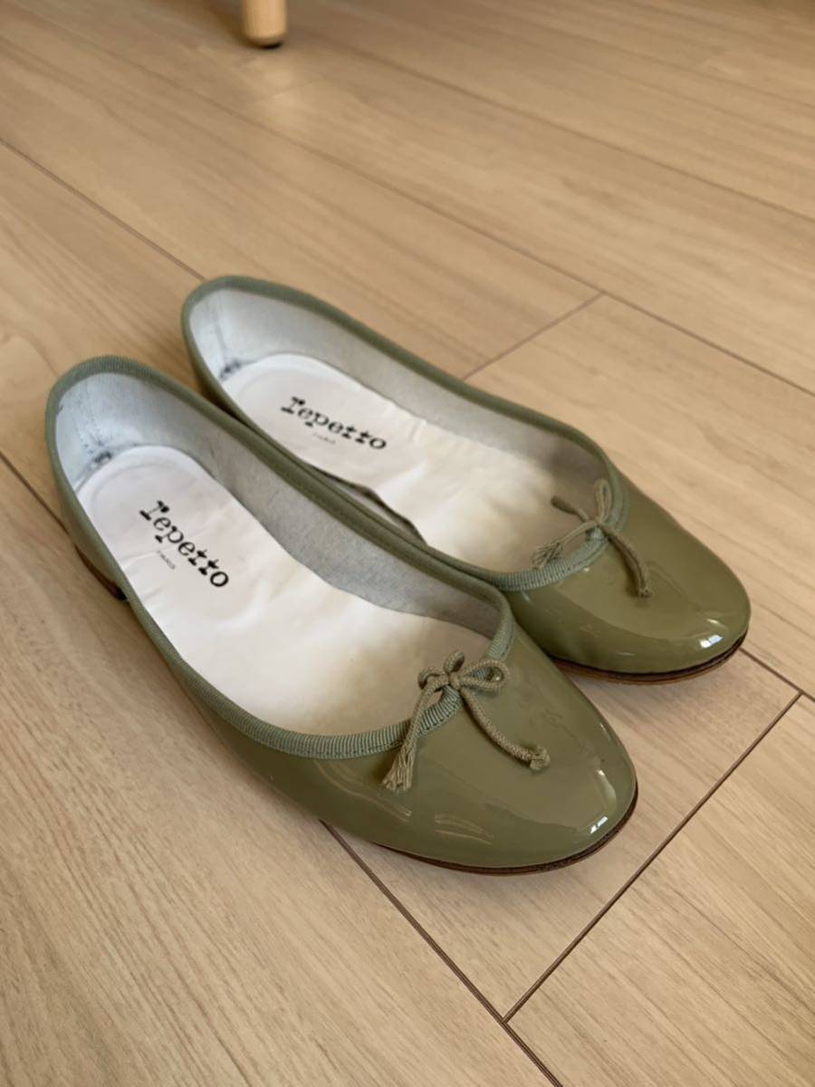 レペット　エナメル　バレエシューズ　緑　グリーン　repetto 24 24.5 38ハーフ　38 1/2 フラットシューズ　Cendrillon　サンドリオン　☆_画像1