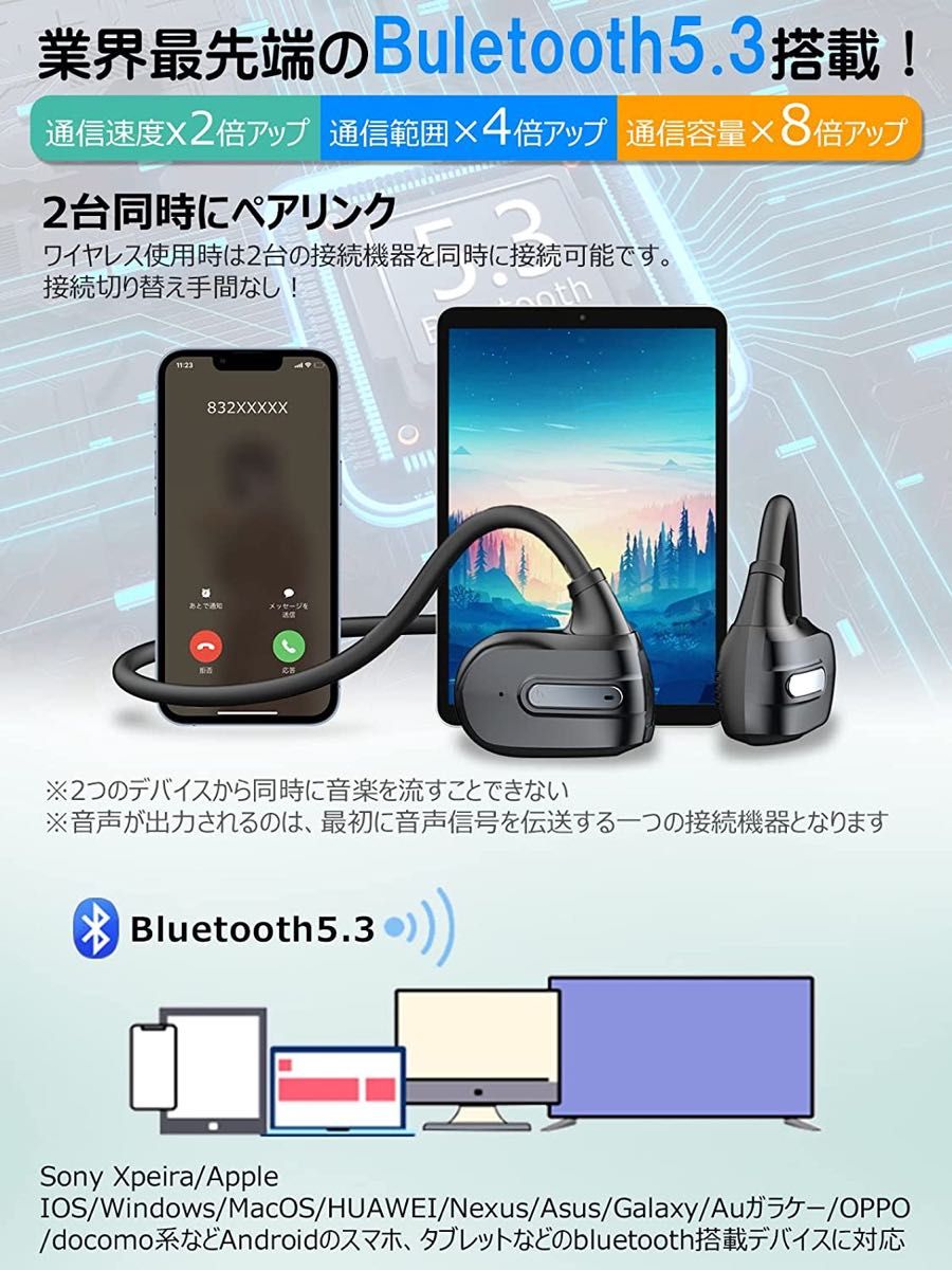 空気伝導 イヤホン Bluetooth 2023版 業界初超軽量設計13g bluetooth 耳を塞がない ブラック