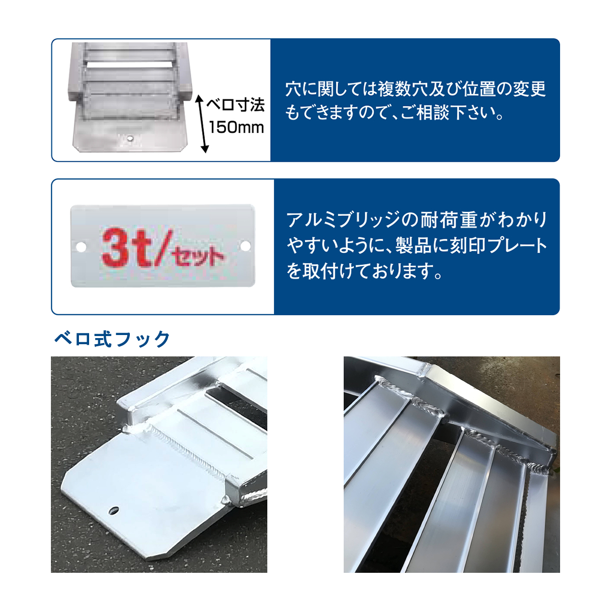 [建機用]4.5トン(4.5t) ベロ式 全長3750/有効幅450(mm)【GP-375-45-4.5S】昭和アルミブリッジ 2本 組_画像2