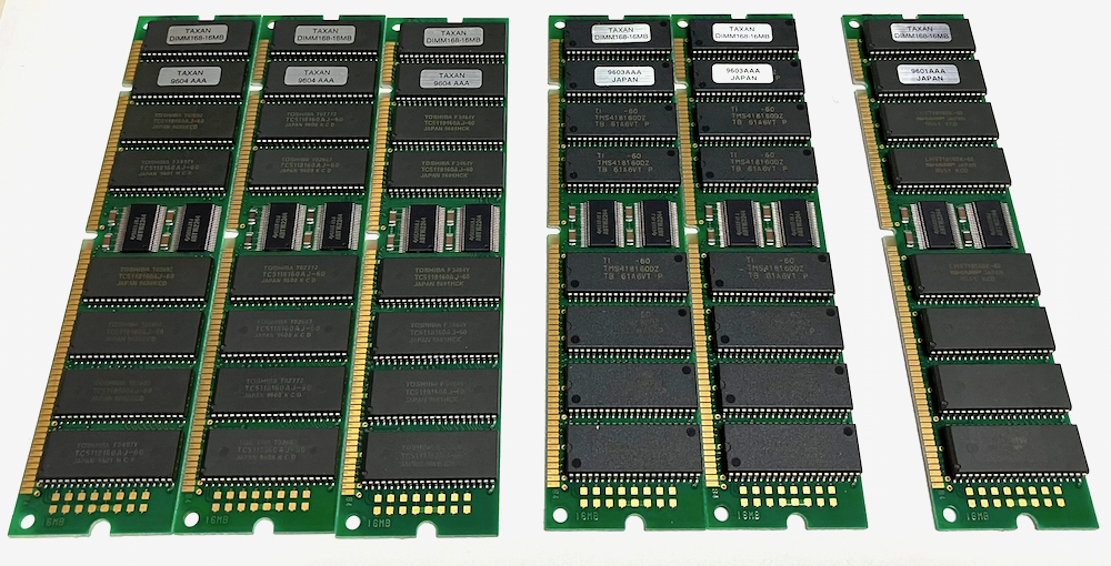 中古メモリー、TAXAN、168pin DIMM、5ボルト、16MB×6枚_画像1