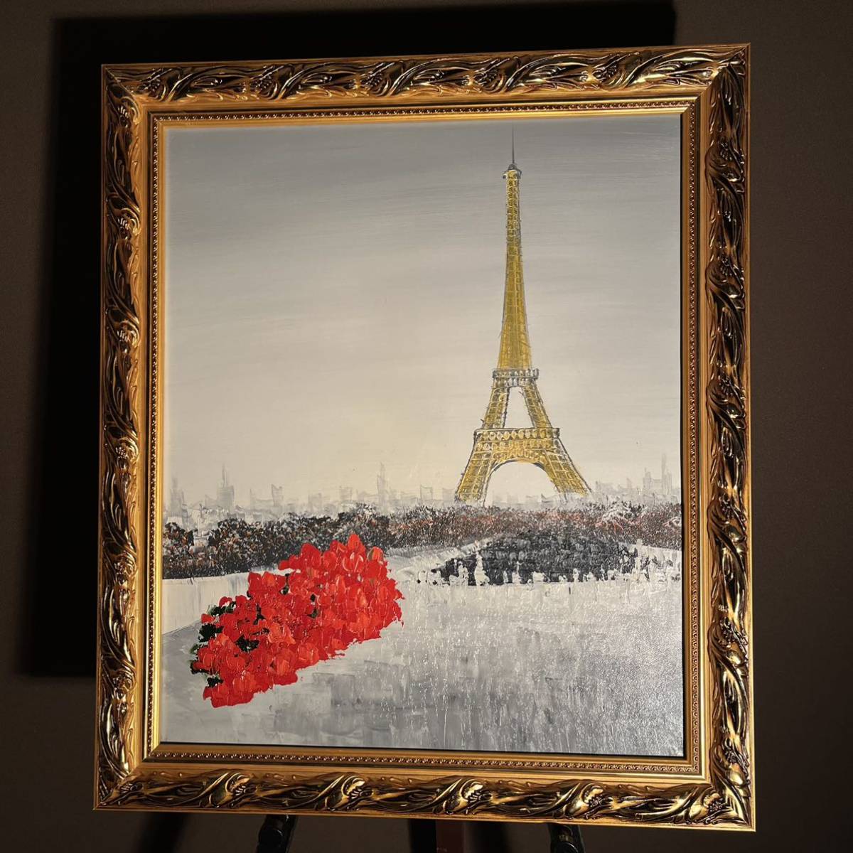 買収 手書き油絵 パリの風景 エッフェル塔 絵画 額付き インテリア