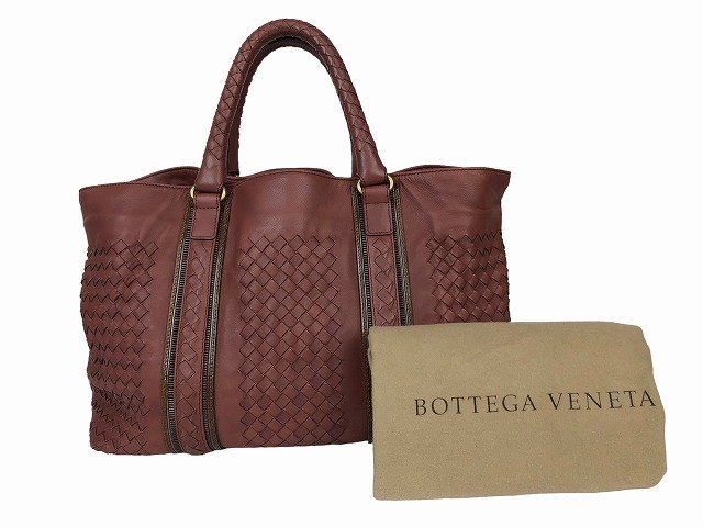 BOTTEGA VENETA / ボッテガ・ヴェネタ イントレチャート レザー トートバッグ 161761 アウトレット品 赤茶色