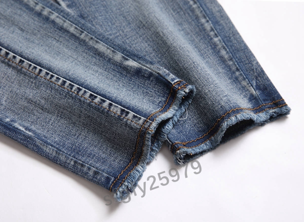 J650☆新品メンズジーンズ　デニムパンツ Gパン ポケット　ロングパンツ ストレート ウォッシュ ビンテージ加工　ブルー w28～w40_画像7