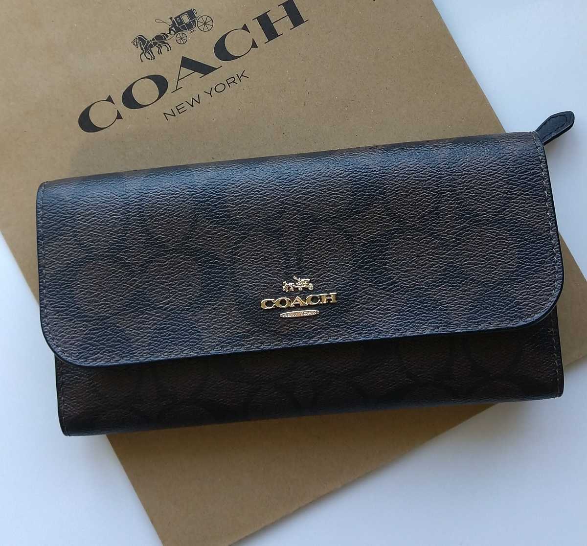 【新品】COACH コーチ 長財布 フラップ ウォレット クロスグレイン レザー  ファッション ブランド別 服飾小物
