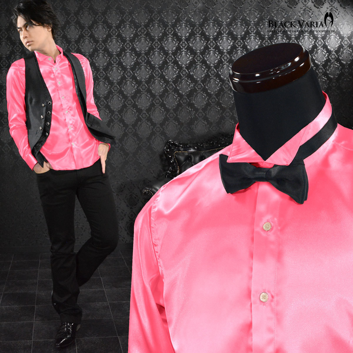 161208-pk [SALE] wing color plain lustre long sleeve costume uniform presentation dress shirt men's made in Japan ( car i knee pink ) SS party 