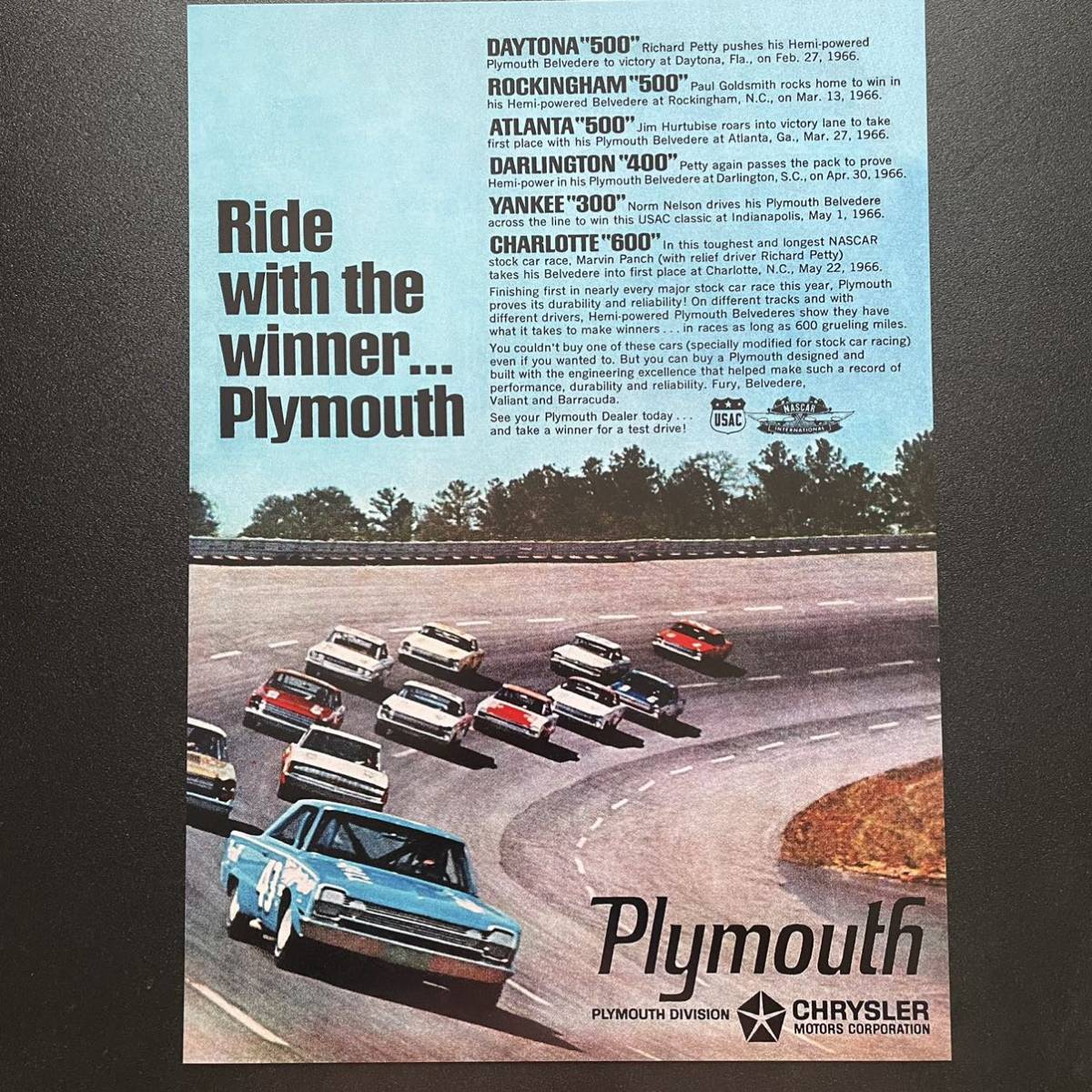 ポスター★1966 プリムス・ベルベデア Nascar #43 Plymouth A3ポスター★リチャードペティ/Mopar/モパー/プリムス/ナスカー_ポスターサイズ ： 297mm × 420mm