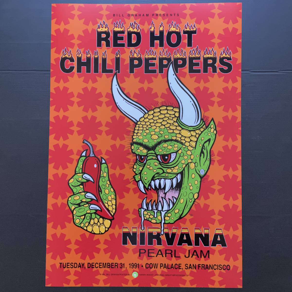  постер * красный * hot * Chile * перец z,niru горелка, жемчуг * джем 1991*Red Hot Chili Peppers/re Chile /Nirvana/Pearl Jam