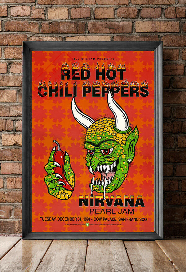  постер * красный * hot * Chile * перец z,niru горелка, жемчуг * джем 1991*Red Hot Chili Peppers/re Chile /Nirvana/Pearl Jam