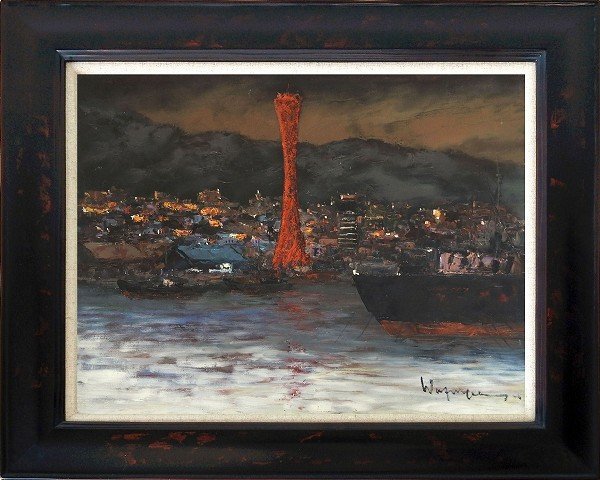 *. part ...[ Kobe port tower (F8 number )] oil painting * landscape painting [ new goods ]
