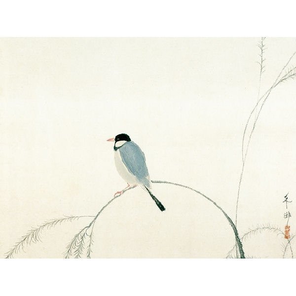 ◎速水御舟『文鳥（尺五横）』版画+手彩色★花鳥・掛け軸・【新品】_画像2