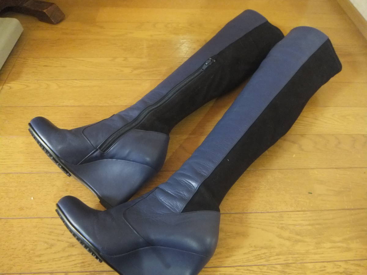 DIANA ダイアナ 日本製 22.5cm 本革レザー バイカラー ブーツ ニーハイブーツ シューズ 靴 小さいサイズ く1545_画像2
