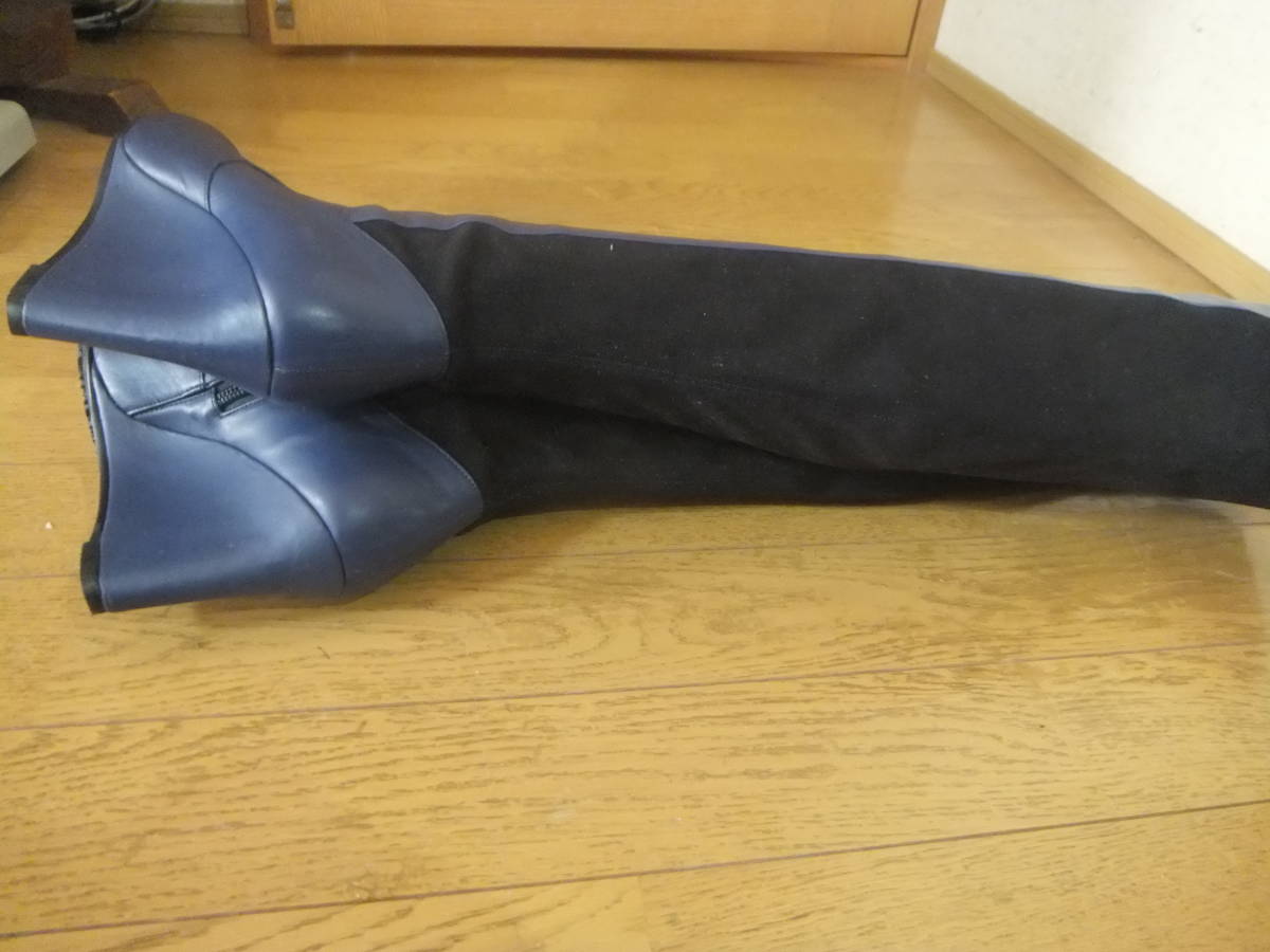 DIANA ダイアナ 日本製 22.5cm 本革レザー バイカラー ブーツ ニーハイブーツ シューズ 靴 小さいサイズ く1545_画像4