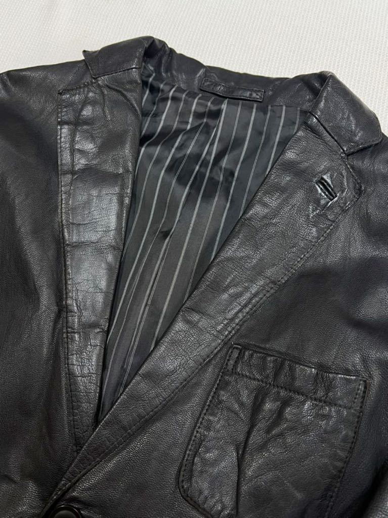  high class go-to leather * strongly soft * beautiful wrinkle *MICHEL KLEIN *mi shell * Clan * Homme 2B leather jacket / blaser / BLK / 46 mountain sheep leather 
