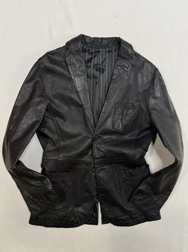  high class go-to leather * strongly soft * beautiful wrinkle *MICHEL KLEIN *mi shell * Clan * Homme 2B leather jacket / blaser / BLK / 46 mountain sheep leather 