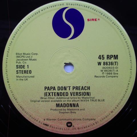 MADONNA-Papa Don't Preach +2（UK 限定 12+ポスター/レアステッカー付きジャケ)_画像3