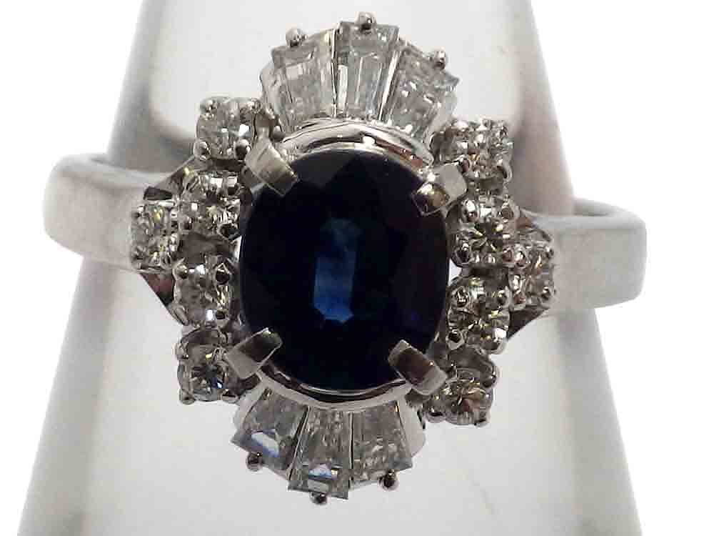 サファイア ダイヤモンドリング Pt900 5.6g 9号　Jewelry Sapphire0.90ct Dia0.53ct Ring