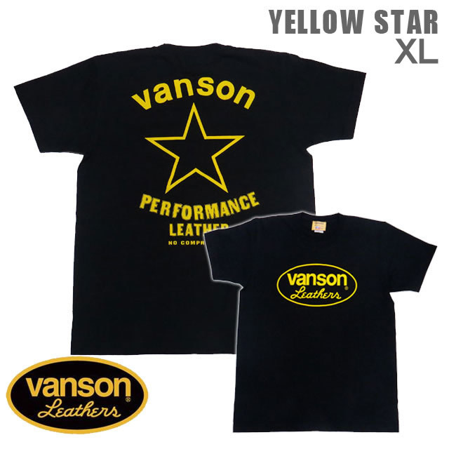 VANSON / バンソン 半袖Ｔシャツ VSS-12「YELLOW STAR」サイズXL ブラック イエロースター 別注_画像1
