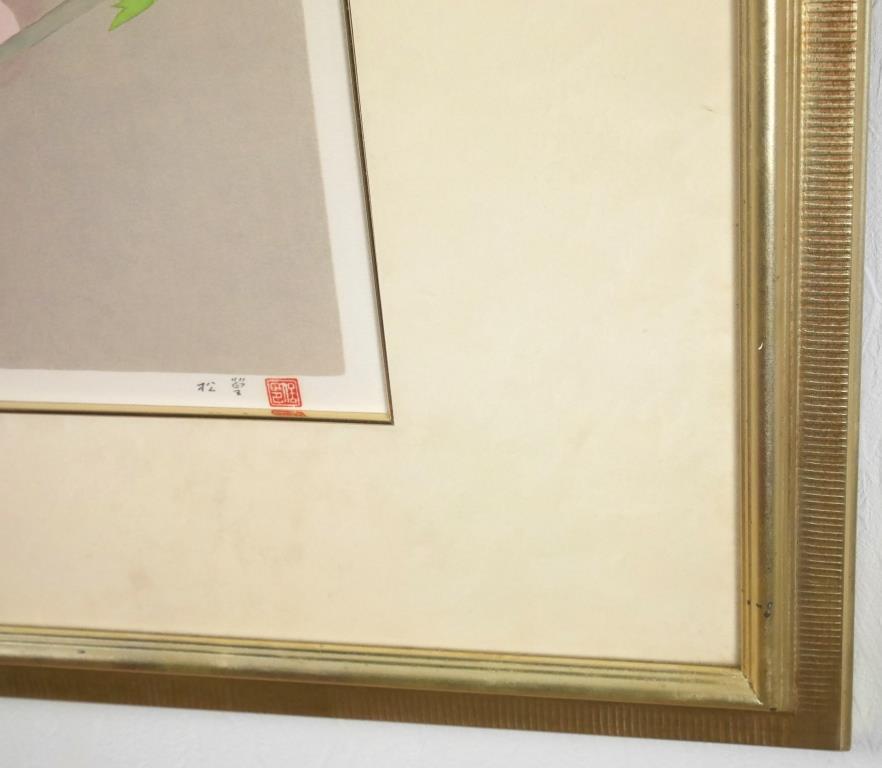 上村松篁『閑日 桜』◇リトグラフ◇直筆サイン有◇文化勲章!勲三等