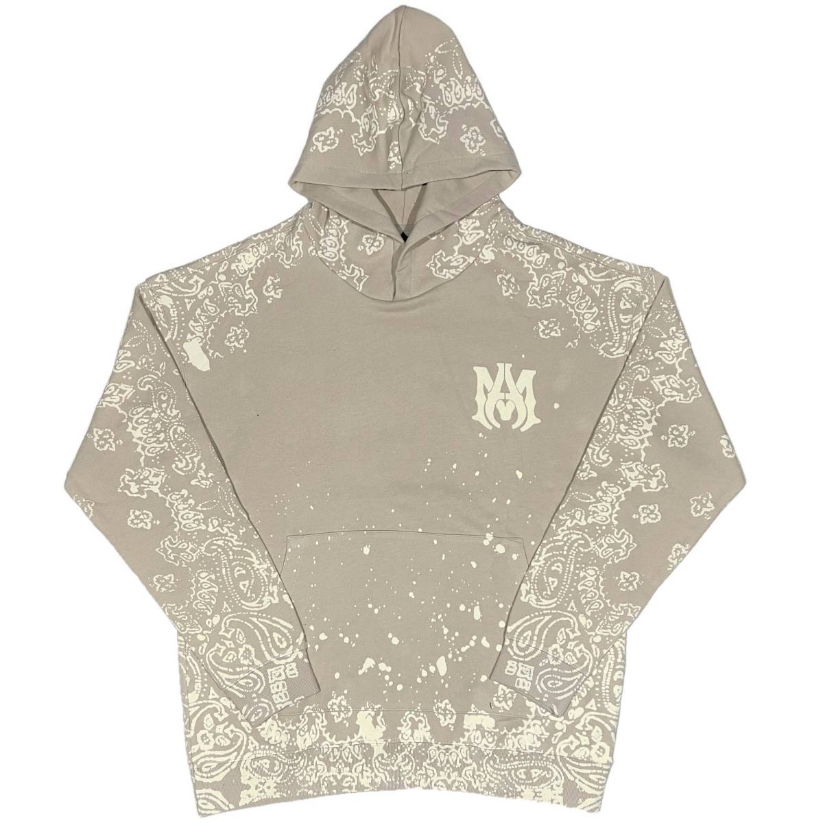 [並行輸入品] AMIRI アミリ BANDANA BLEACH ALL OVER HOODIE バンダナ柄 ブリーチ プルオーバーパーカー (クリーム) (L)