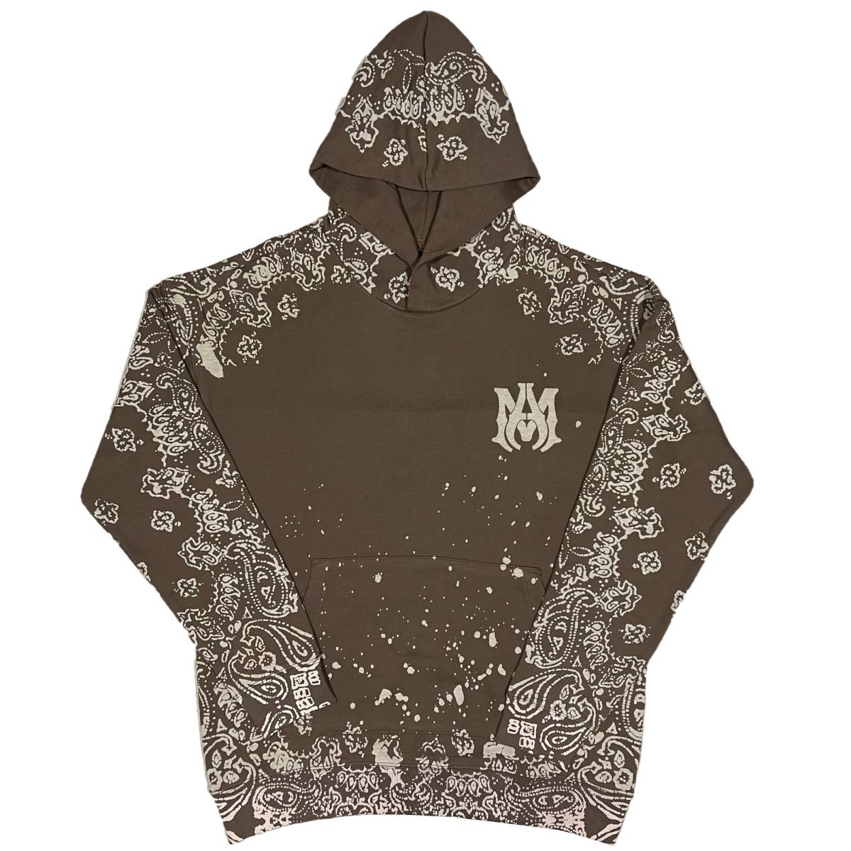 [並行輸入品] AMIRI アミリ BANDANA BLEACH ALL OVER HOODIE バンダナ柄 ブリーチ プルオーバーパーカー (ブラウン) (M)