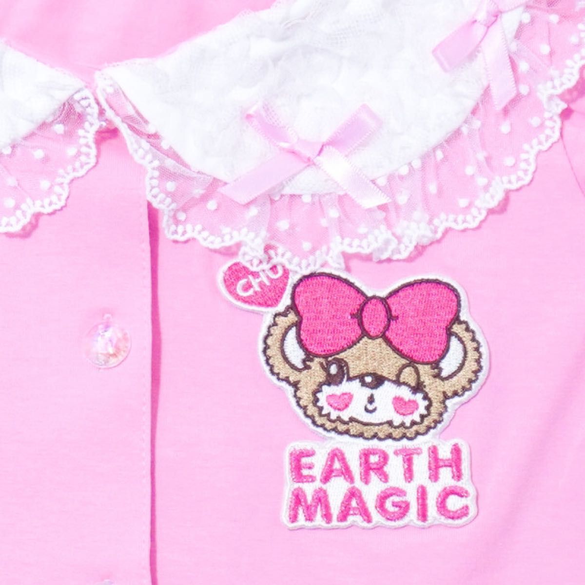 アースマジック EARTHMAGIC チュールフリル襟ベア天竺半袖ブラウス 120 新品タグ付き